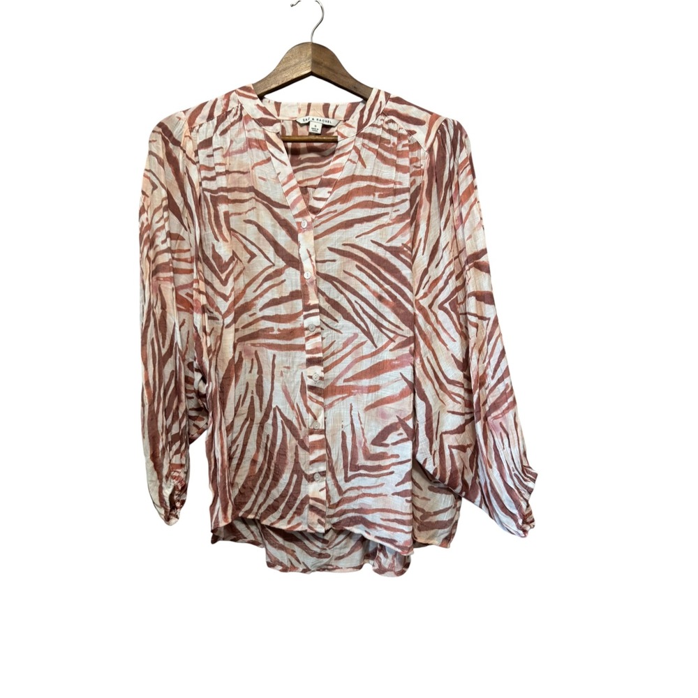 Zac & Rachel Blouse Womens Small Brown Zebra Print Excellent Button Down Top